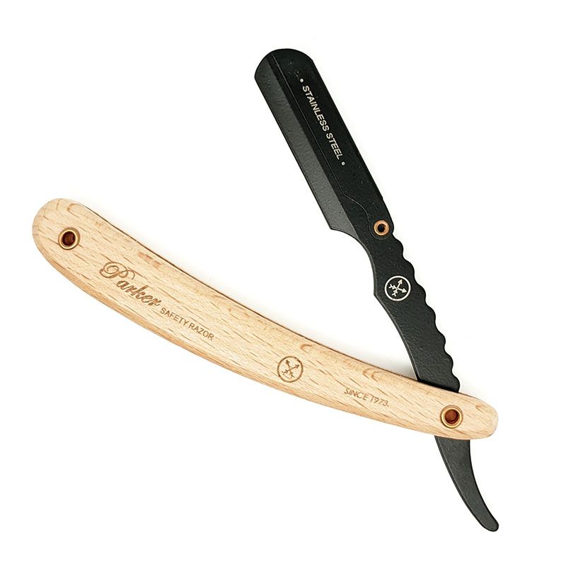 Light Wood Handle Clip Type Black Blade Holder Barber/Straight Razor